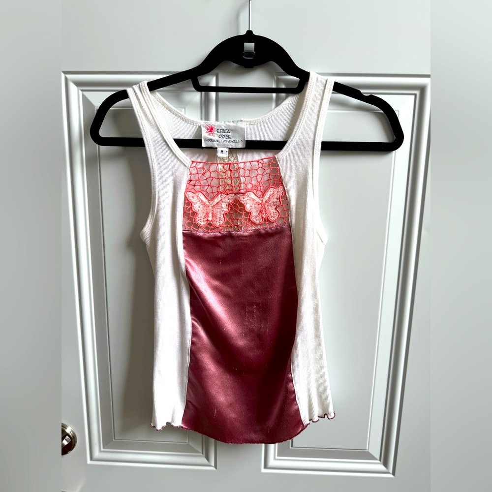 Erica Rose Handmade in LAX Pink and White Tank Top with Satin & Lace